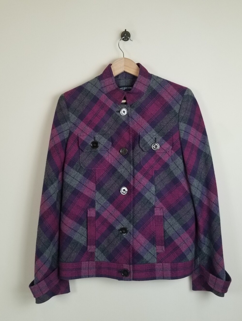 Jones New York Wool Blend Plaid Jacket Size 8